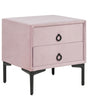 Bedside Table Pink Velvet Black Metal Legs with 2 Storage Drawers Nightstand Beliani