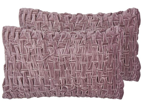 Set of 2 Decorative Cushions Violet Velvet 30 x 50 cm Modern Traditional Living Room Bedroom Pillow Beliani