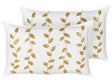 Set of 2 Scatter Cushions White and Gold Cotton 30 x 50 cm Rectangular Handmade Throw Pillow Embroidered Leaves Pattern Flower Motif Removable Cover Beliani