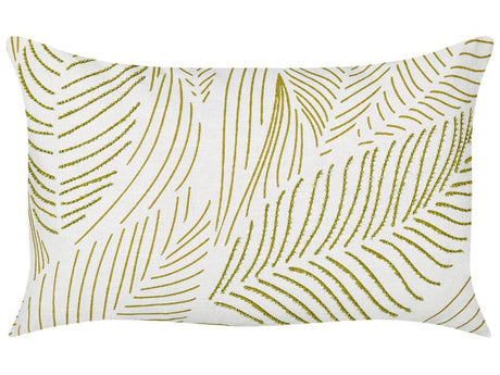 Scatter Cushion White and Green Cotton 30 x 50 cm Rectangular Handmade Throw Pillow Embroidered Leaves Pattern Flower Motif Removable Cover Beliani