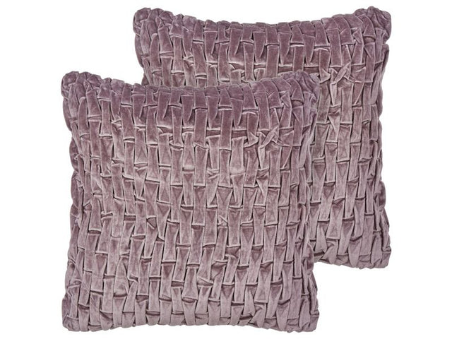 Set of 2 Decorative Cushions Violet Velvet 45 x 45 cm Modern Traditional Living Room Bedroom Pillow Beliani