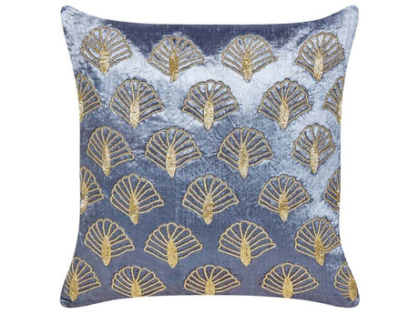 Scatter Cushion Violet and Gold Velvet 45 x 45 cm Square Handmade Throw Pillow Embroidered Seashell Pattern Removable Cover Beliani