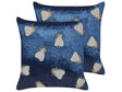 Set of 2 Scatter Cushions Navy Blue and Silver Velvet 45 x 45 cm Square Handmade Throw Pillows Embroidered Flies Pattern Removable Cover Beliani