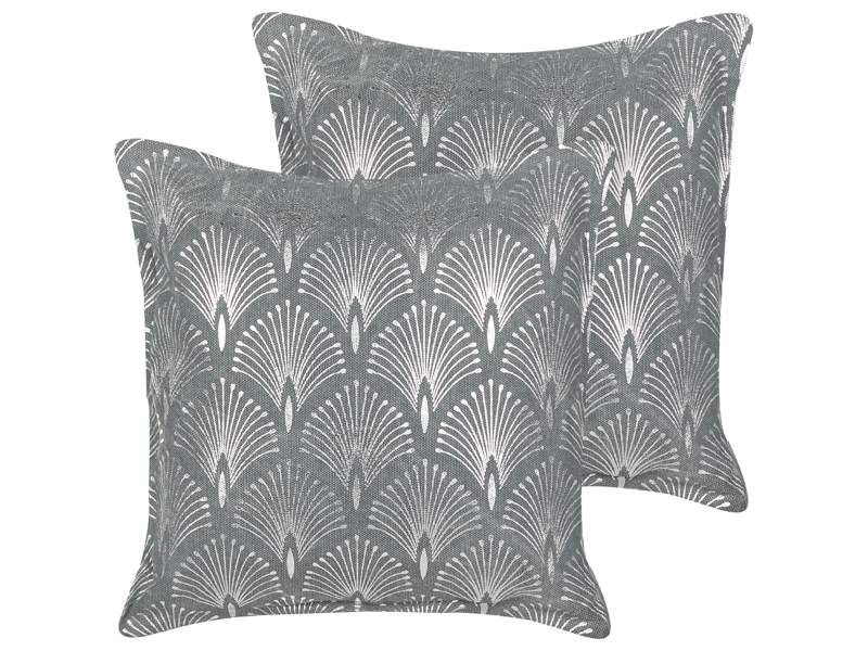 Set of 2 Scatter Cushions Grey Cotton 45 x 45 cm Geometric Silver Pattern Handmade Removable Cover with Filling Modern Style Beliani