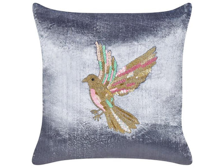 Scatter Cushion Grey Velvet 45 x 45 cm Square Handmade Throw Pillow Embroidered Animal Bird Pattern Removable Cover Beliani