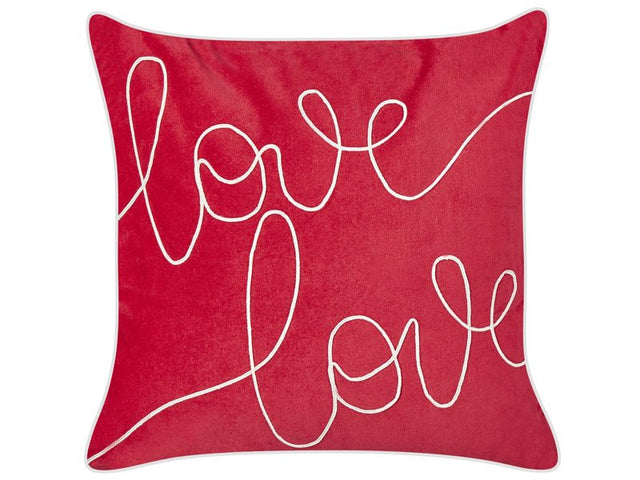 Scatter Cushion Red Velvet Cotton 45 x 45 cm Square Handmade Throw Pillow Embroidered Love Writing Removable Cover Beliani