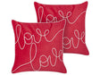 Set of 2 Scatter Cushions Red Velvet Cotton 45 x 45 cm Square Handmade Throw Pillows Embroidered Love Writing Removable Cover Beliani