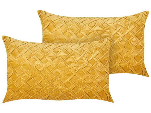 Set of 2 Decorative Cushions Yellow Velvet 30 x 50 cm Square Modern Traditional Living Room Bedroom Pillows Beliani