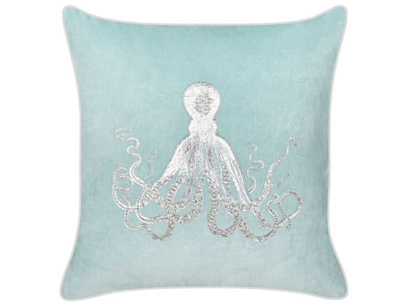 Scatter Cushion Blue Velvet 45 x 45 cm Marine Octopus Motif Square Polyester Filling Home Accessories Beliani