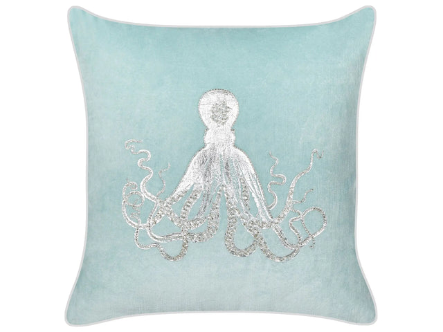Scatter Cushion Blue Velvet 45 x 45 cm Marine Octopus Motif Square Polyester Filling Home Accessories Beliani