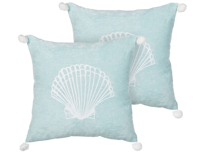 Set of 2 Scatter Cushions Blue Velvet 45 x 45 cm Marine Seashell Motif Square Polyester Filling Home Accessories Beliani