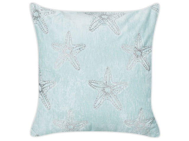 Scatter Cushion Blue Velvet 45 x 45 cm Marine Starfish Motif Square Polyester Filling Home Accessories Beliani