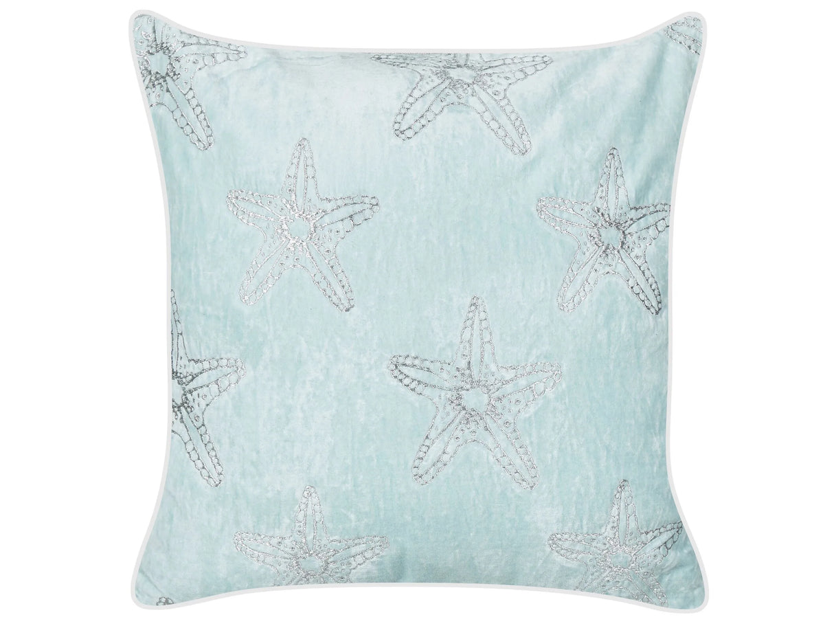 Scatter Cushion Blue Velvet 45 x 45 cm Marine Starfish Motif Square Polyester Filling Home Accessories Beliani