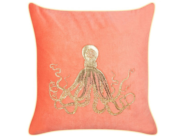 Scatter Cushion Red Velvet 45 x 45 cm Marine Octopus Motif Square Polyester Filling Home Accessories Beliani