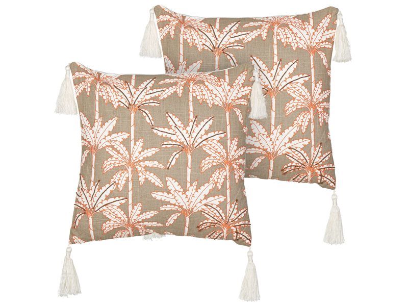 Set of 2 Scatter Cushions Multicolour Cotton 45 x 45 cm Marine Palm Tree Pattern Square Polyester Filling Home Accessories Beliani