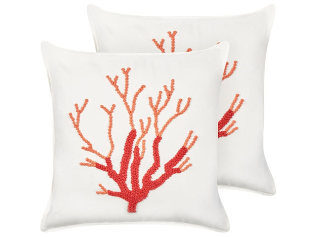 Set of 2 Scatter Cushions White Cotton 45 x 45 cm Marine Coral Pattern Square Polyester Filling Home Accessories Beliani