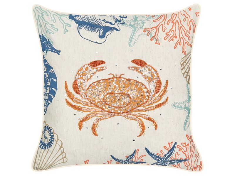 Scatter Cushion Beige Linen Cotton 45 x 45 cm Marine Crab Pattern Square Polyester Filling Home Accessories Beliani