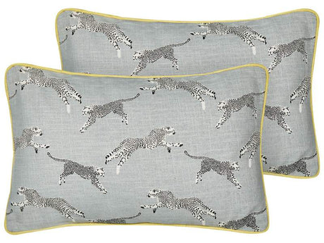 Set of 2 Scatter Cushions Grey Cotton 30 x 50 cm Cheetah Motif Printed Pattern Beliani