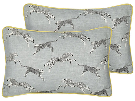 Set of 2 Scatter Cushions Grey Cotton 30 x 50 cm Cheetah Motif Printed Pattern Beliani