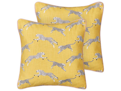 Set of 2 Scatter Cushions Yellow Cotton 45 x 45 cm Cheetah Motif Printed Pattern Beliani