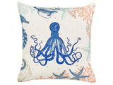 Scatter Cushion Beige Linen 45 x 45 cm Marine Octopus Pattern Square Polyester Filling Home Accessories Beliani