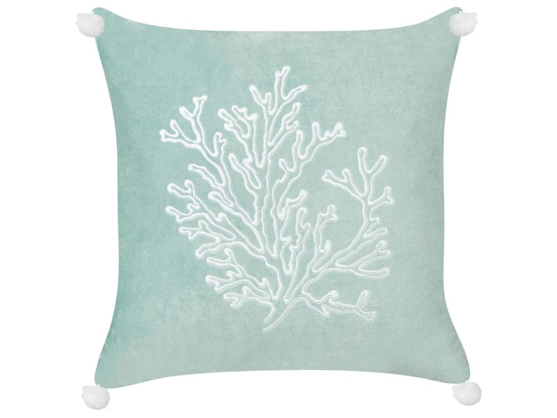 Scatter Cushion Mint Green Velvet 45 x 45 cm Marine Coral Motif Square Polyester Filling Home Accessories Beliani