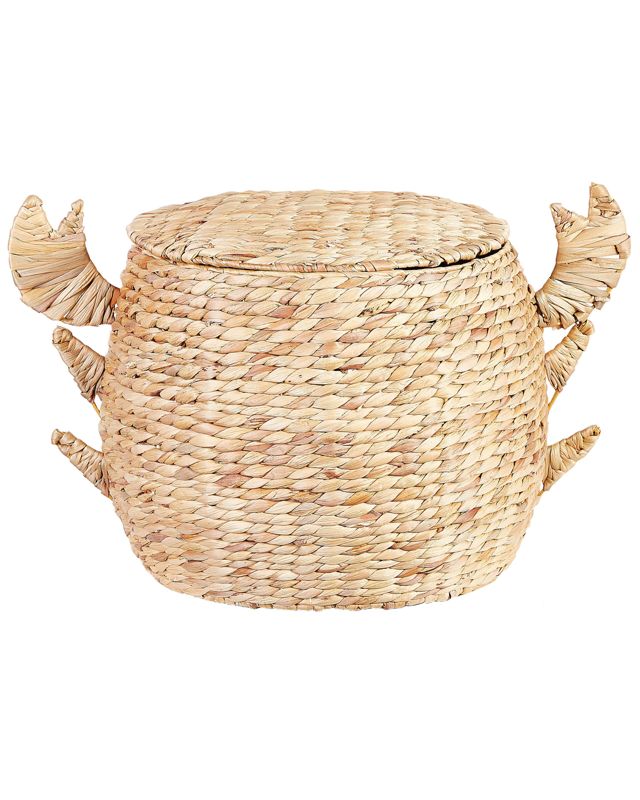 Wicker Basket Natural Water Hyacinth Woven with Crab Nippers Lid Toy Hamper Child's Room Accessory Beliani