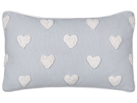 Scatter Cushion Grey Cotton 30 x 50 cm Throw Pillow Embroidered Hearts Pattern Beliani