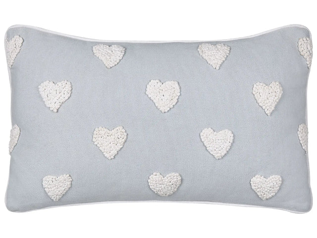 Scatter Cushion Grey Cotton 30 x 50 cm Throw Pillow Embroidered Hearts Pattern Beliani