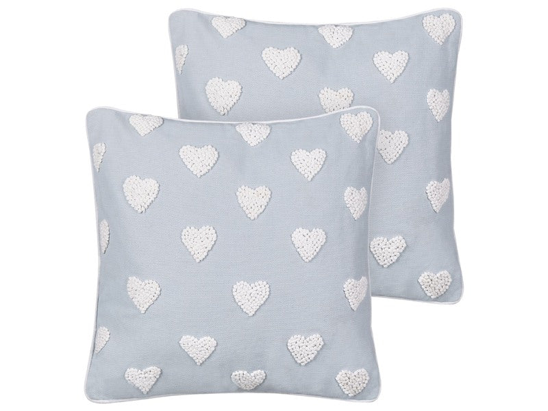 Set of 2 Scatter Cushions Grey Cotton 45 x 45 cm Embroidered Hearts Pattern Beliani