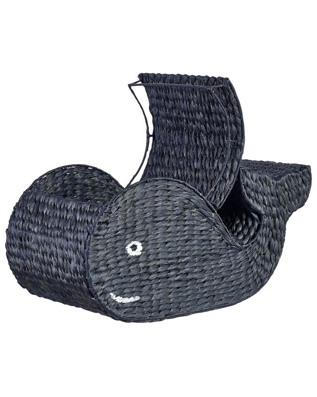Wicker Basket Natural Black Water Hyacinth Woven Whale-Shaped with Lid Toy Hamper Child's Room Accessory Beliani