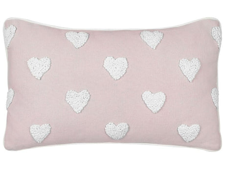 Scatter Cushion Pink Cotton 30 x 50 cm Throw Pillow Embroidered Hearts Pattern Beliani