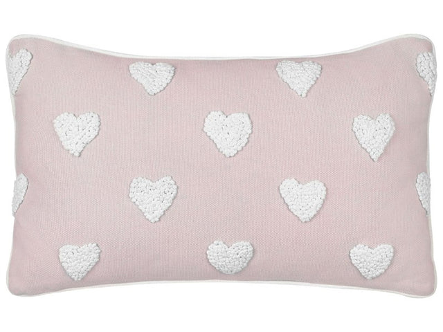 Scatter Cushion Pink Cotton 30 x 50 cm Throw Pillow Embroidered Hearts Pattern Beliani