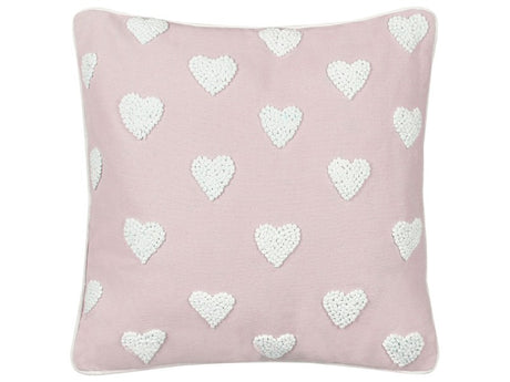 Scatter Cushion Pink Cotton 45 x 45 cm Throw Pillow Embroidered Hearts Pattern Beliani