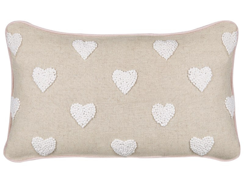 Scatter Cushion Beige Cotton 30 x 50 cm Throw Pillow Embroidered Hearts Pattern Beliani