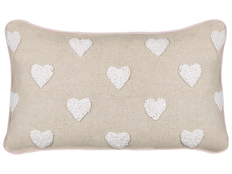 Scatter Cushion Beige Cotton 30 x 50 cm Throw Pillow Embroidered Hearts Pattern Beliani