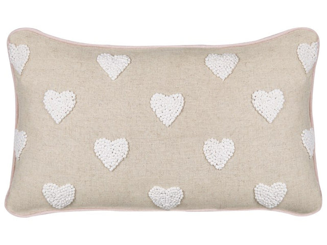 Scatter Cushion Beige Cotton 30 x 50 cm Throw Pillow Embroidered Hearts Pattern Beliani