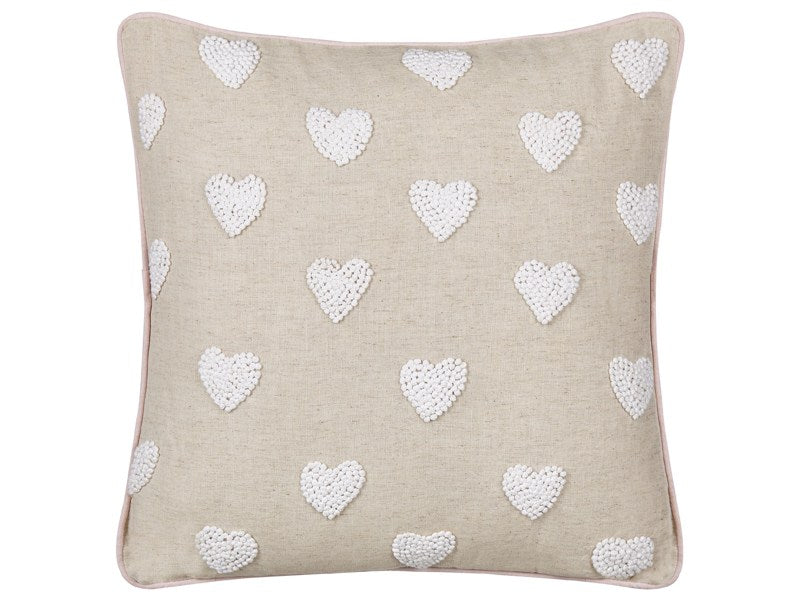 Scatter Cushion Beige Cotton 45 x 45 cm Throw Pillow Embroidered Hearts Pattern Beliani