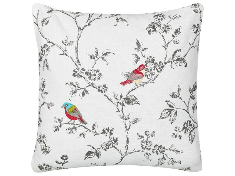 Scatter Cushion White Cotton 45 x 45 cm Throw Pillow Embroidered Birds Pattern Beliani