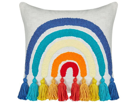 Scatter Cushion Multicolour  Cotton 45 x 45 cm Throw Pillow Embroidered Rainbow Pattern Beliani