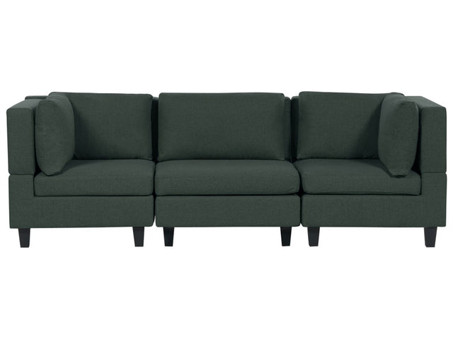 Modular Sofa Dark Green Fabric Upholstered 3 Seater Cushioned Backrest Modern Living Room Couch Beliani