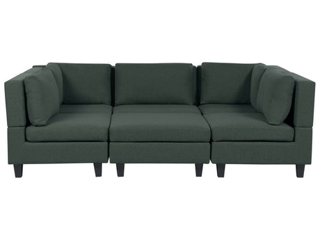 Modular Sofa with Ottoman Dark Green Fabric Upholstered U-Shaped 5 Seater with Ottoman Cushioned Backrest Modern Living Room Couch Beliani