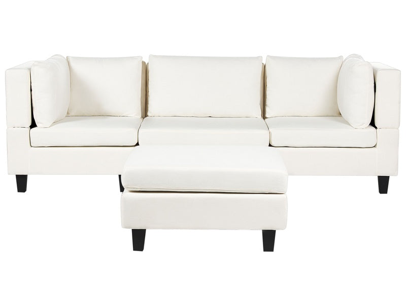 Modular Sofa with Ottoman Off-White Fabric Upholstered 3 Seater with Ottoman Cushioned Backrest Modern Living Room Couch Beliani