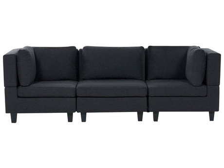 Modular Sofa Black Fabric Upholstered 3 Seater Cushioned Backrest Modern Living Room Couch Beliani