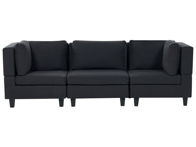 Modular Sofa Black Fabric Upholstered 3 Seater Cushioned Backrest Modern Living Room Couch Beliani