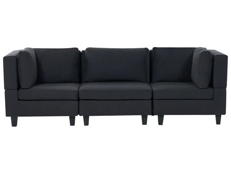 Modular Sofa Black Fabric Upholstered 3 Seater Cushioned Backrest Modern Living Room Couch Beliani