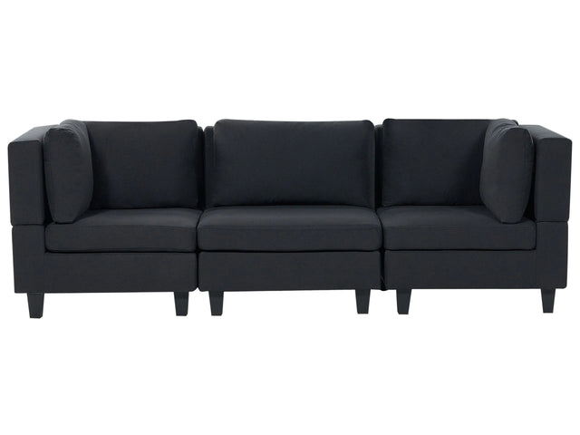 Modular Sofa Black Fabric Upholstered 3 Seater Cushioned Backrest Modern Living Room Couch Beliani