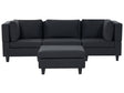 Modular Sofa with Ottoman Black Fabric Upholstered 3 Seater with Ottoman Cushioned Backrest Modern Living Room Couch Beliani