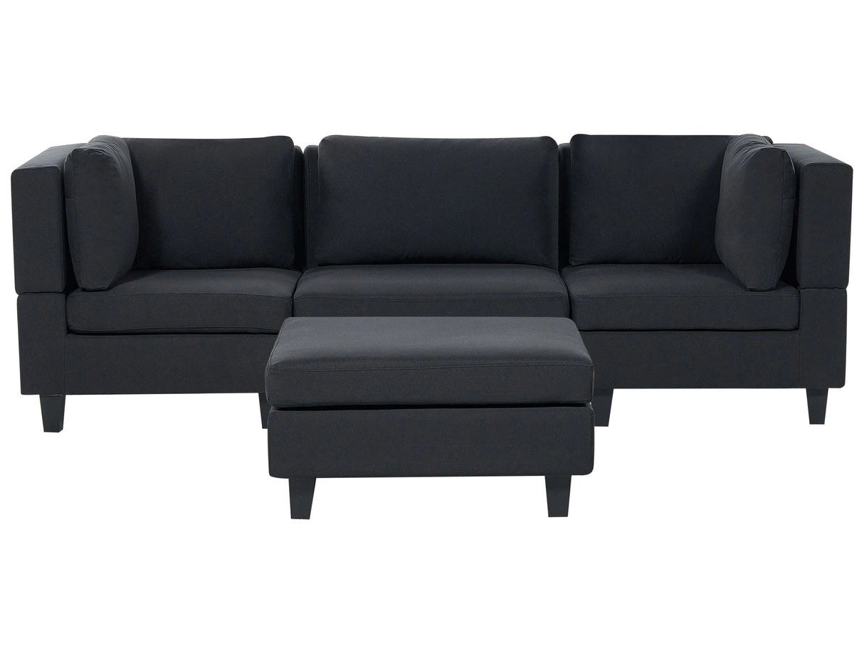 Modular Sofa with Ottoman Black Fabric Upholstered 3 Seater with Ottoman Cushioned Backrest Modern Living Room Couch Beliani