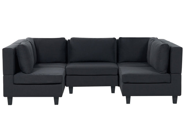 Modular Sofa Black Fabric Upholstered U-Shaped 5 Seater with Ottoman Cushioned Backrest Modern Living Room Couch Beliani